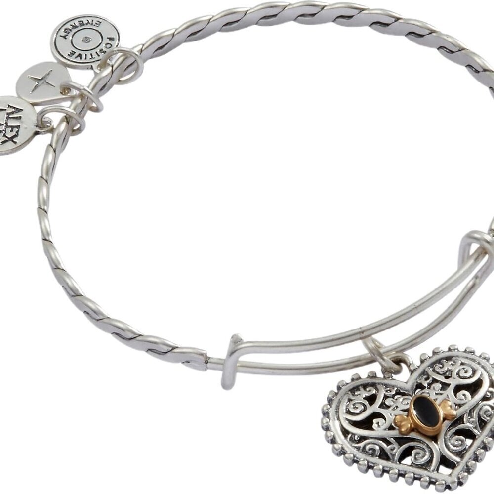 Antique Heart Charm Bangle Brass Women's Adjustable Love Jewelry
